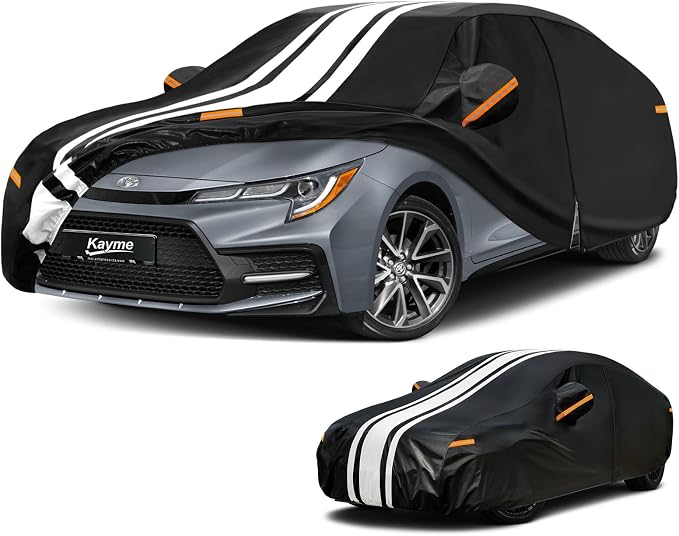 Kayme Toyota Corolla Car Cover Waterproof All Weather for Automobiles, Custom Fit for Corolla Sedan (1984-2026), Gift with Tape/Towel, Outdoor Full Exterior Cover Rain Snow Sun UV Protection.