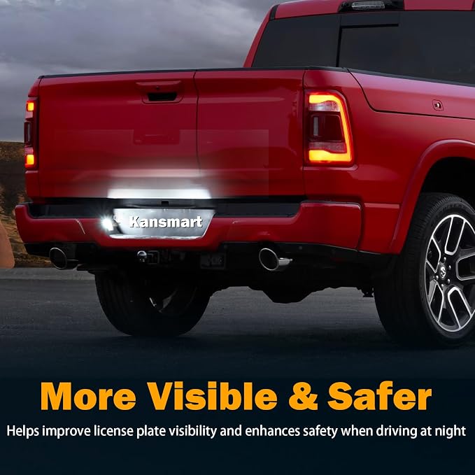 KanSmart LED License Plate Light for Dodge Ram 1500 2500 3500 2003-2018 | OE 55078095AA, 6000K white, smoke lens, rear bumper tag lamp assembly, decode CANbus, plug & play, pickup truck accessories