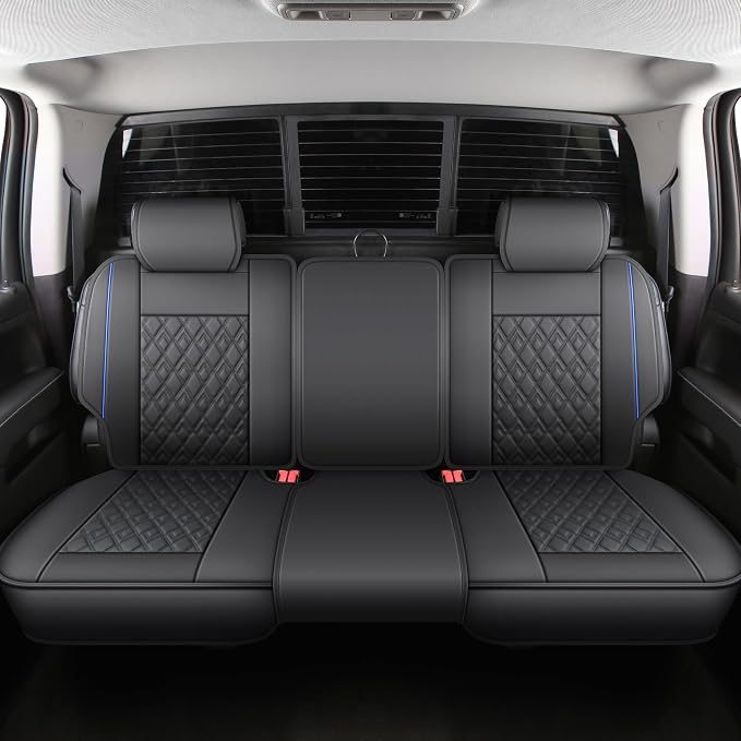 JOJOBAY Chevy Silverado Seat Covers,Leather Seat Covers for GMC Sierra,Custom Fit 2007-2026 1500 2500HD 3500HD Crew Double Extended Regular Cab,LT LZT RST(Rear Seat Covers,Black Blue)