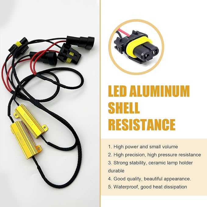 2 PCS Car LED Light Bulb Decoder, 9005/9006 50W Load Resistor, Headlight Bulb Anti Flicker Error Decoder, Car Light Bulb Relay Harness Adapter, Universal for Most Cars