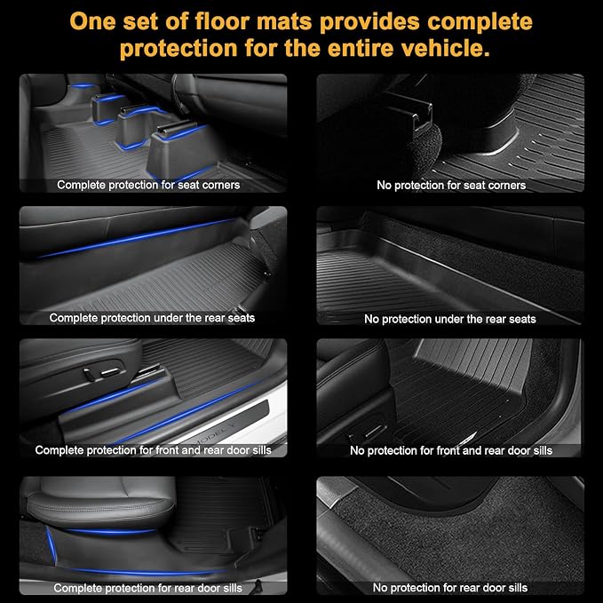 SUPER LINER 9 PCS Floor Mats & Accessories Compatible with Tesla Model Y Juniper 2026 2025, Custom Fit TPE Cargo Liners CabinProtect, All Weather Pet & Child System(Only fit Premium&Performance)