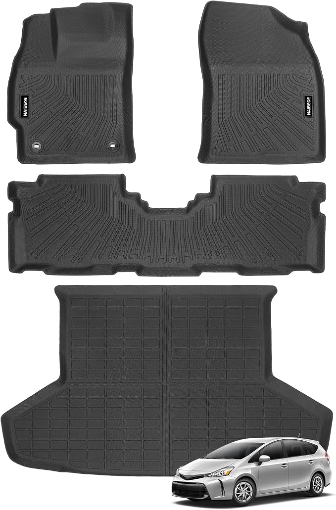 Naibeve Floor Mats for 2012-2017 Toyota Prius V - All Weather Custom for Toyota Prius V Floor Mats & Cargo Mat Waterproof Interior Accessories