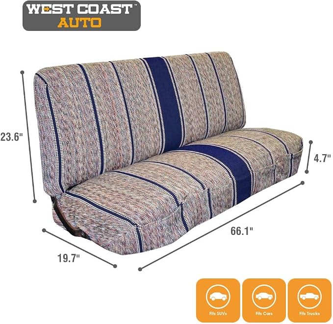 West Coast Auto Universal Baja Saddle Blanket Bench Full Size Seat Cover Fits Ford, Chevrolet, Dodge, and Full Size Pickup Trucks (Blue)