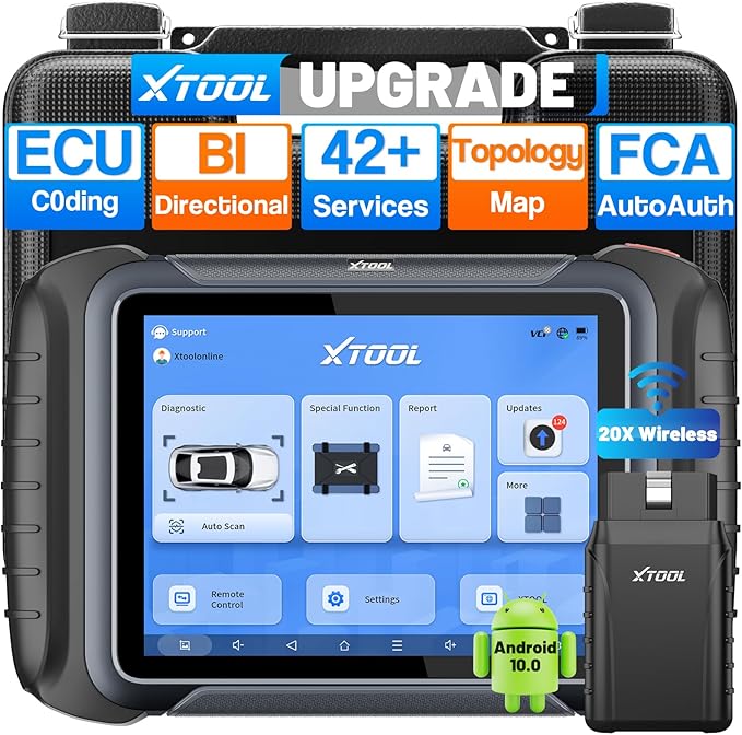 XTOOL D8W Wireless Bidirectional Scan Tool, AI-Assisted OBD2 Scanner with Topology, 3-Year Updates, ECU C0ding, PMI, 42+ Resets, Full Diagnostic Scanner for Car, Crankshaft Relearn, FCA/CAN FD/DoIP