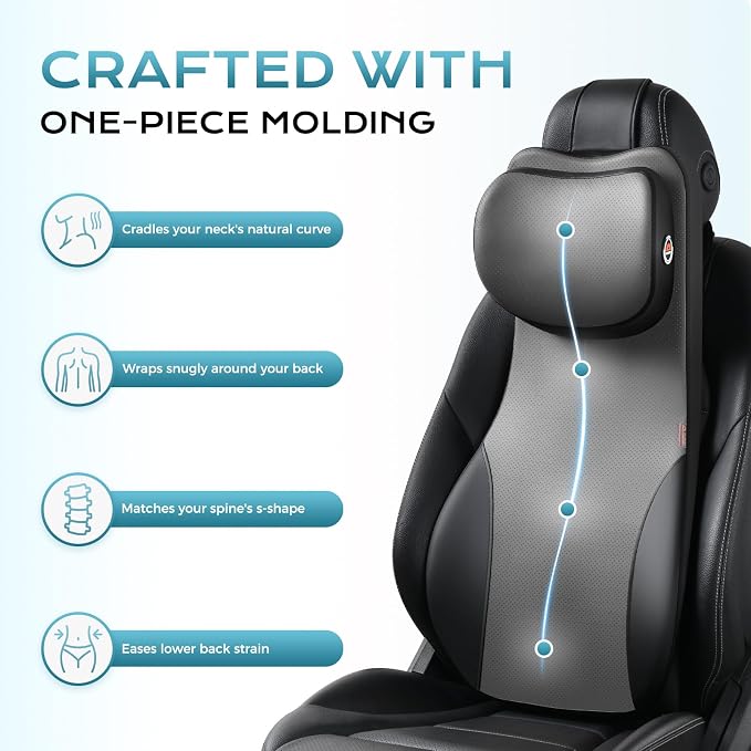 Coverado 2-in-1 Lumbar Support Headrest Pillow, Adjustable-Height Velcro Design Car Neck Pillow, Ergonomic Memory Foam Back Support for Car, PU Leather Cushion for Neck Back Pain Relief, Blackgray