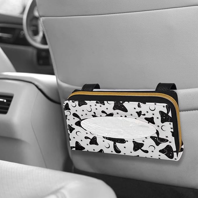 Black Mushroom Automotive Sun Visor Tissue Holder PU Leather Car Visor Accessories Car Sun Visor Napkin, Mask Dispenser