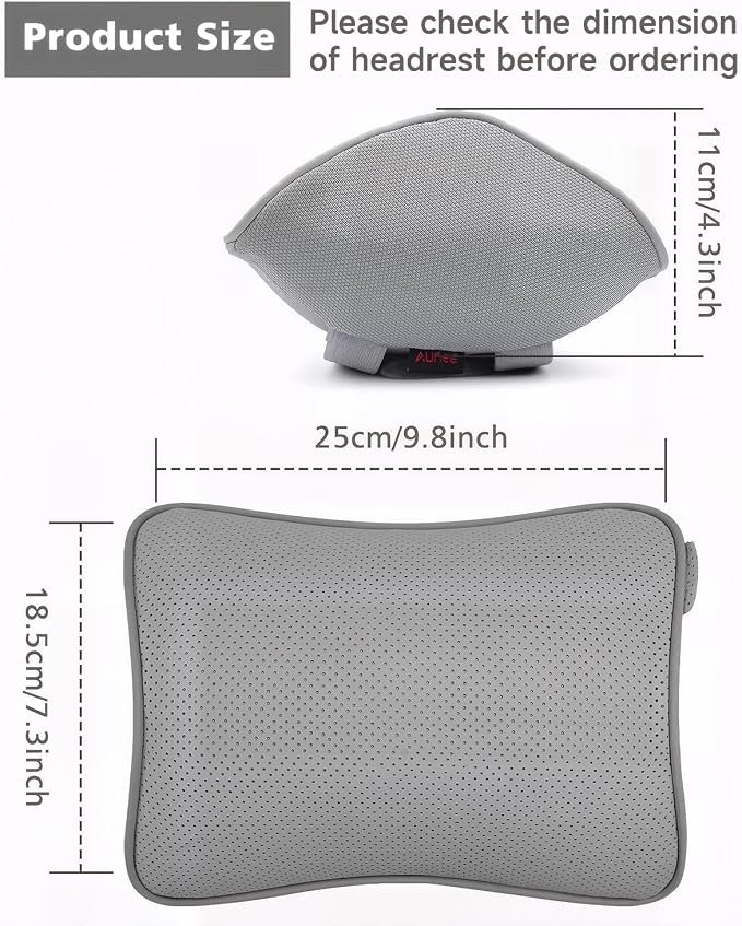 Aukee Car Headrest Pillow Car Memory Foam Car Neck Pillows Soft Leather for Driving Home Office Gray (Pack of 1)