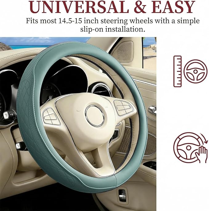 Car Steering Wheel Cover, Breathable Anti-Slip Vehicle Steering Wheel Protector with Inner Ring, Automotive Interior Protective Accessories, Universal for SUV RV Truck (Blue)