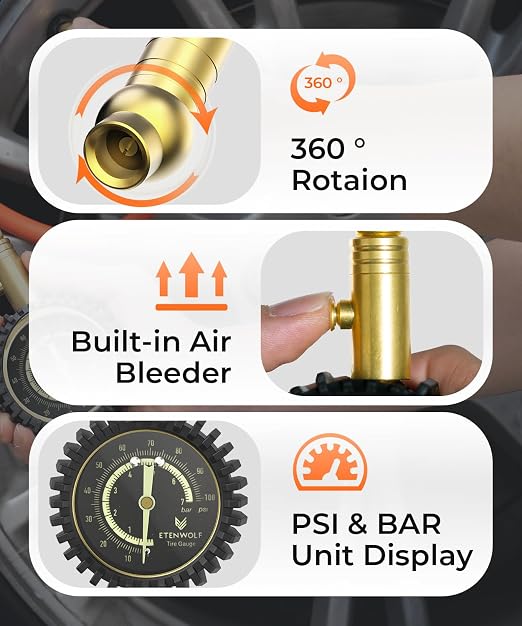 ETENWOLF Tire Pressure Gauge 0-100 PSI, ANSI B40.1 Grade A Certified | Accurate Tire Gauges for Tire Pressure with Large Glow Dial, Air Pressure Gauge for Tires, Car Accessories