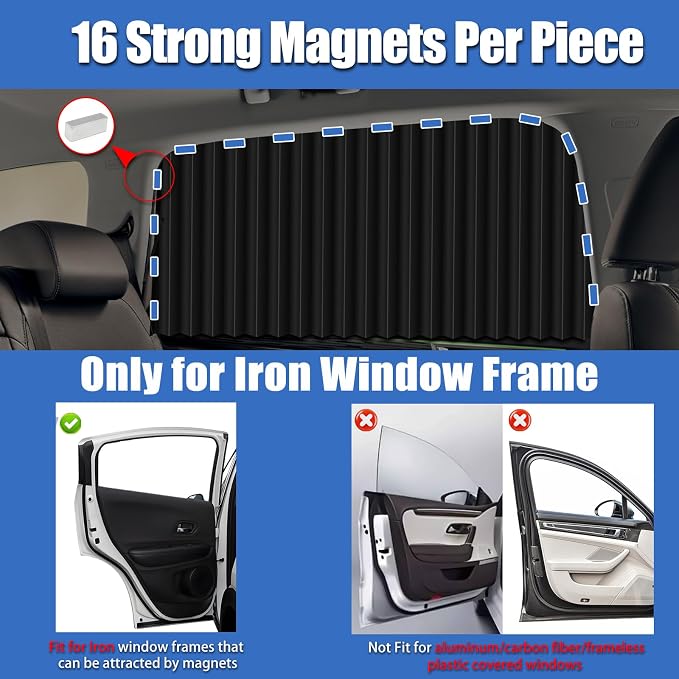 XCBYT Magnetic Car Window Curtains, 99% UV Blackout Privacy Shades | Blocks 99% UV glare to keep your car cool. Ideal for breastfeeding, baby naps, van camping, or private work breaks