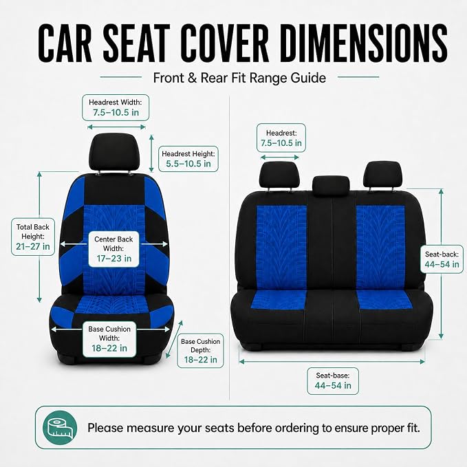 FH Group Full Set Travel Master Car Seat Covers, Airbag and Split Rear Car Seat Cover Universal Fit Interior Accessories for Cars Trucks SUV, Automotive Seat Covers, Blue