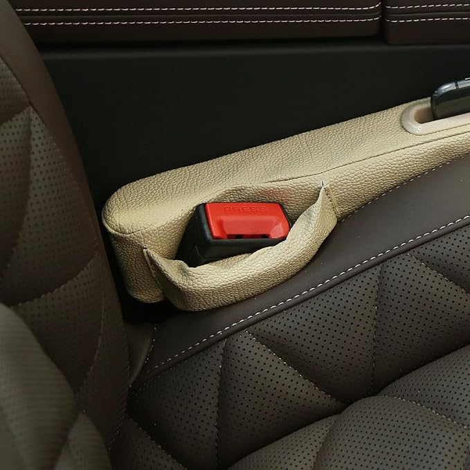 Car Seat Gap Filler 2 Pack,Car Seat Gap Filler Organizer,Car Seat Gap Plug with Storage Slot,3 in 1 Car Seat Gap Filler,Prevent Small Items from Falling(Beige)
