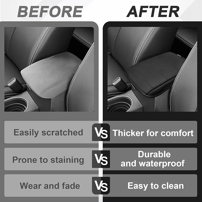 Muslogy Center Console Armrest Cover Fit for Nissan Frontier 2005-2021 & Xterra 2005-2015 Accessories, Comfort Armrest Pad Console Lid Cushion Vegan Leather Regular Thick