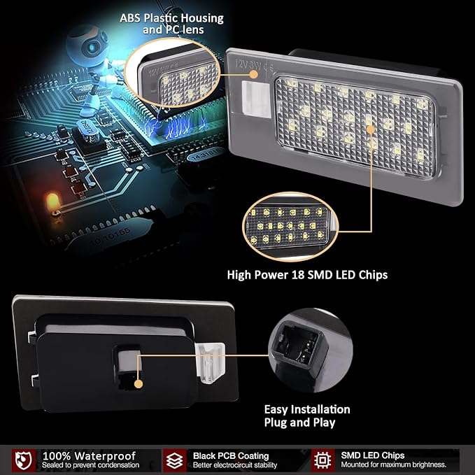 D-Lumina LED License Plate Lights Tag Lamp Assembly for 2011-2018 Elan‘tra, 2018-2020 Accent, 2009-2018 Kia Forte, Powered by 18-SMD 6000K White LED Tag Light, Pack of 2