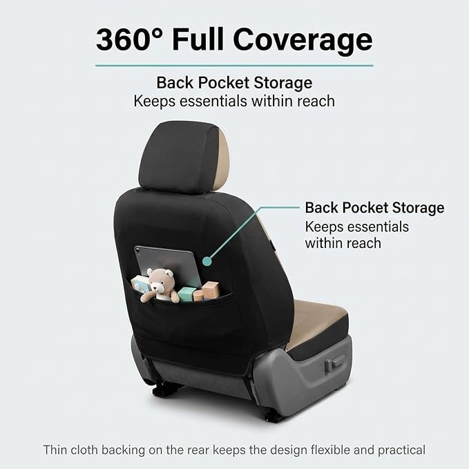 FH Group Car Seat Covers PU Leather Automotive Seat Covers Front Set, Tan Seat Covers Pair Set with Gift Universal Fit Interior Accessories for Cars Trucks and SUVs