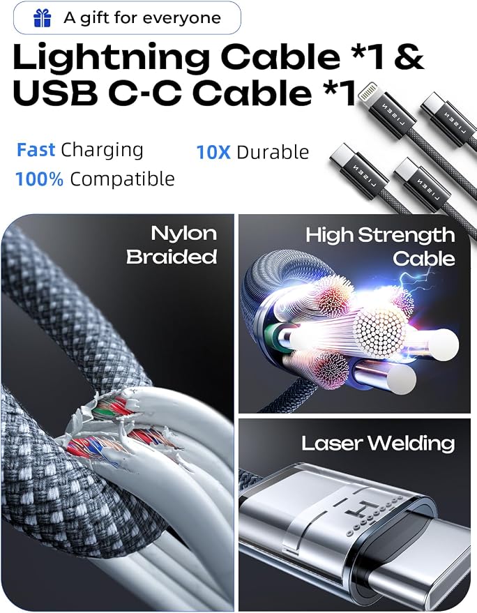 LISEN 90W Car Charger USB C Fast Charge,USB C Car Charger,Type C for iPhone | USB C Car Charger Fast Charge for iPhone 17 Pro Max 16 15 14 13 12 11, for Samsung S26 S25 S24 [with Lightning & USB-C Cable]