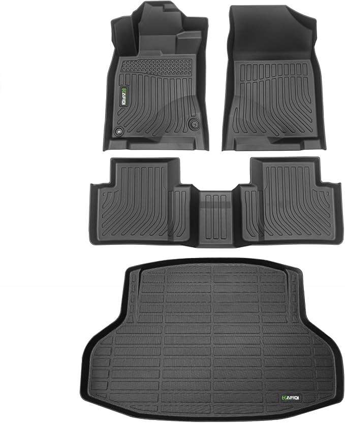 HAFIDI® Floor Mats & Cargo Liner Set Fit for 2016-2021 Honda Civic Sedan (Not for Hatchback/Coupe/Type R/Sport Touring/Sport) All Weather TPE Car Full Set Floor Liners Custom Accessories - Black