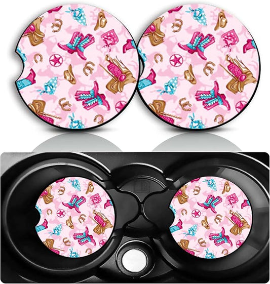 Cowgirls Car Cup Holder Coasters Set of 2 – Fun Western Cowgirl Car Accessories 2.75" Universal Size Anti Slip Rubber Mat Auto Insert Coasters Decor Cowgirls Gifts for Women Men Dad Grandpa