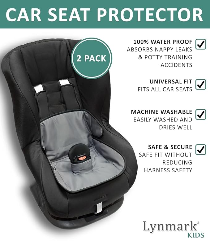 Lynmark® 2x Potty Training Car Seat Protector Cover - Waterproof Soft Piddle Pads for Toddlers and Baby Carseat - Travel-Friendly Universal Washable Liner Mat for Spills, Nappy Leaks, Accidents - Grey