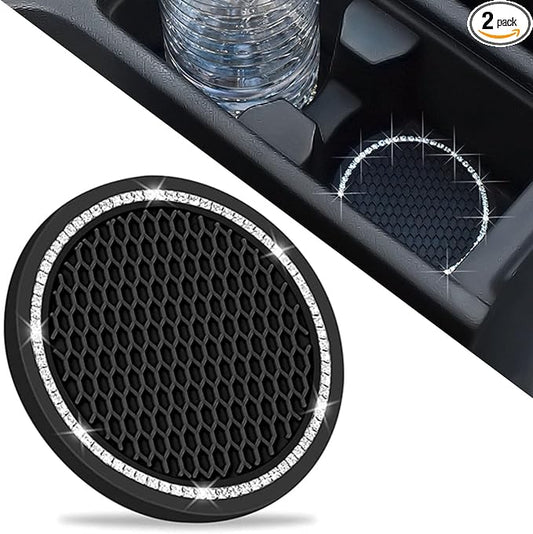 Car Cup Holder Coasters, Bling Cup Holder Insert Coaster Car Interior Accessories-2.75 inch Silicone Anti Slip Car Coaster-Universal (Pack of 2)