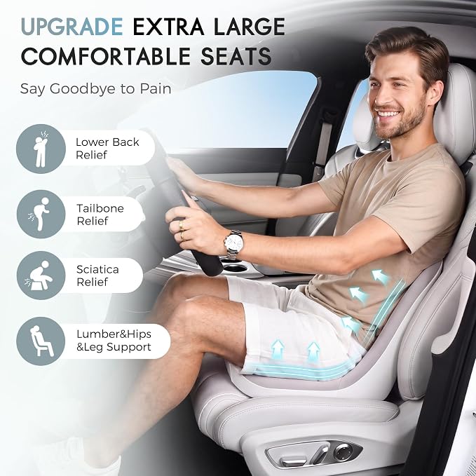 Car Seat Cushion and Lumbar Support Pillow, Larger Memory Foam Seat Cushion, Ergonomic L-Shaped Design Cushion for Back Pain Relief, Non-Slip Driving Cushion for Car, Office, Truck, Wheelchair-Gray