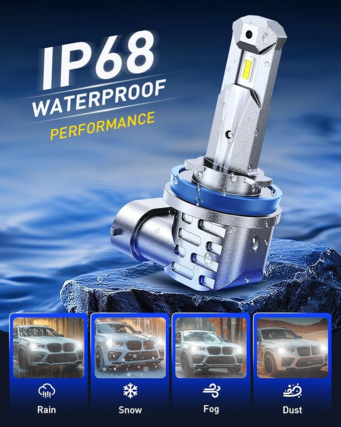 AUTOONE H11/H9/H8 9005/HB3 LED Bulbs Combo, 80000LM 900% Brighter H11 9005 White 6000K Fog Lights Canbus, 10YR Lifespan, Pack of 4