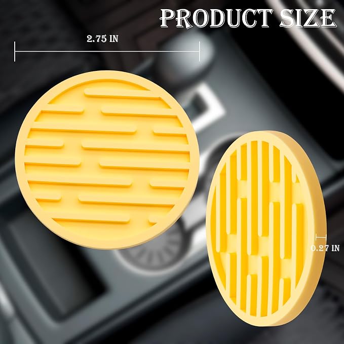 2 Pack Silicone Car Cup Holder Coaster – 2.75 Inch Anti-Slip Drink Coaster, Perfect for Coffee & Beverages – Cute Car Interior Decor for Women & Girls (Yellow)