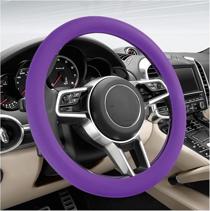 DXNQ Car Steering Wheel Cover, 13 to 14.17 inches Anti-Slip Silicone Steering Wheel Protector, Soft Flexible Shock-Absorbent Steering Wheel Protective Cover for Most Car Models (Purple)