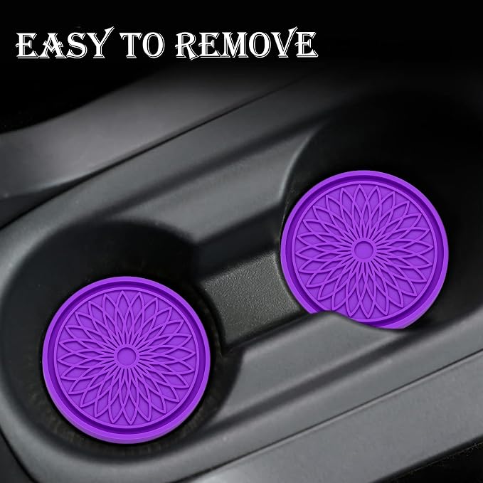 2-Pack Car Cup Holder Coaster Inserts, 2.75 Inch Non-Slip Silicone Liners, Shockproof Drink Holder Mat for Women Men, Universal Fit for Most Vehicles (Purple)