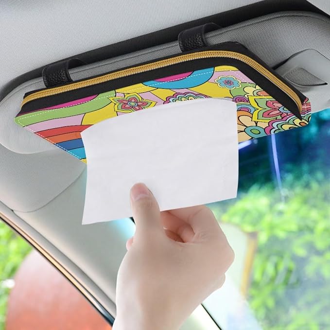 Hippie Flower Print Car Visor Tissue Holder Hippie Flower Print Napkin Holder Tissue Box for Sun Visor & Back Seat Easy to Install