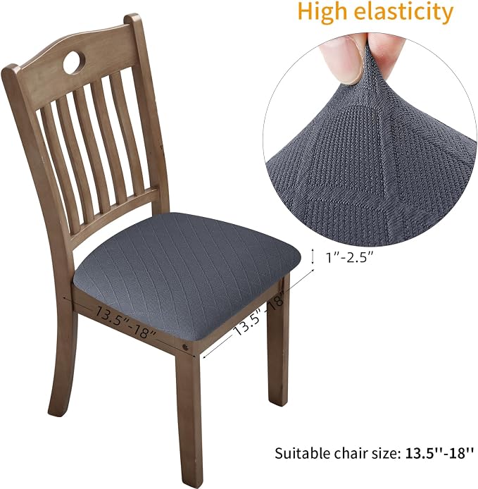Fuloon Stretch Chair Seat Covers 4 PCS, Removable Washable Dining Chair Covers Anti-Dust Dining Room Seat Cushion Slipcovers (4, Gray)