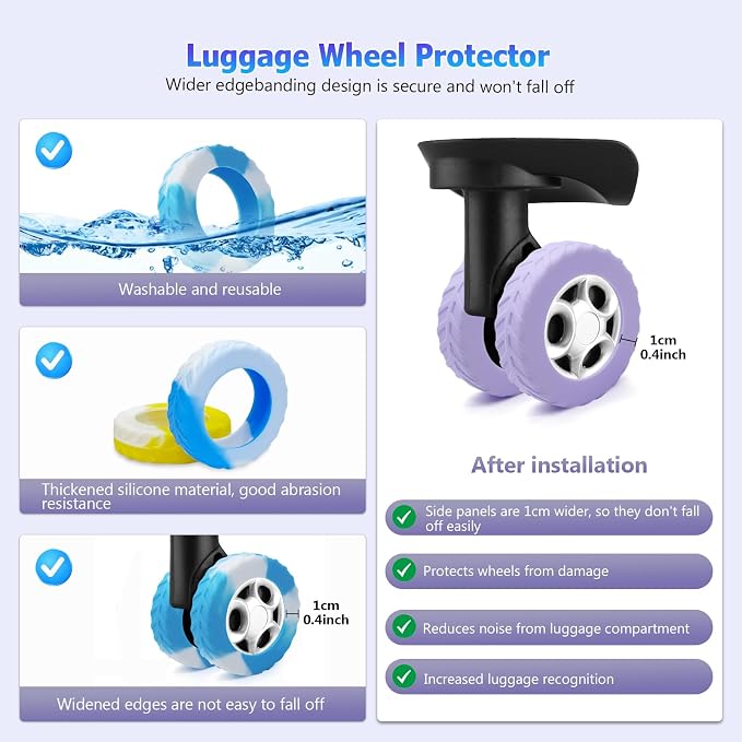 UMUST 16Pcs Luggage Wheel Covers,Silicone Suitcase Cover for 2''-2.4'' Spinner Wheel, Carry On Luggage Wheels Protector,Upgrade Suitcase Protective,Essential Travel Accessory(Gradual Blue)