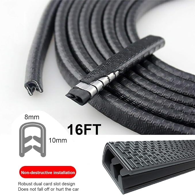 Car Door Edge Guards Black, 16Ft Rubber Seal Protector U Shape Edge Trim Car Door Edge Protection Fit for Most Car