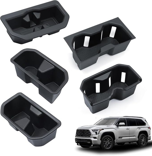 5PCS Cup Holder Set for Toyota Sequoia Accessories 2023 2024 2025 2026 TPE Cup Holder Insert Front Center Console/2nd/3rd Row Protector Organizer Pad for 2024 Sequoia (SR/Limited) 8 Seat Only