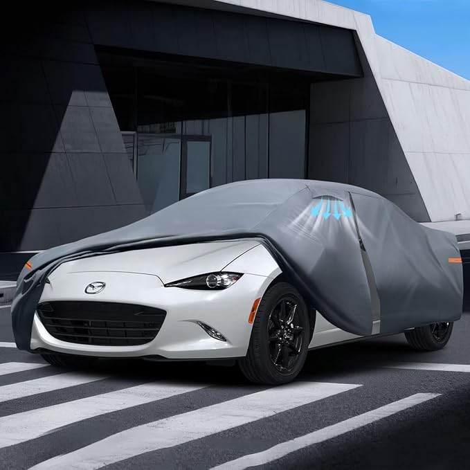 Waterproof Mazda MX-5(Miata)(1990-2026) Car Cover with Breathable Vents, [Upgrade] Premium Covers with Cotton Liner and Zipper Door, Sun Rain Snow Dust Uv Protection.(Gift with Towel)