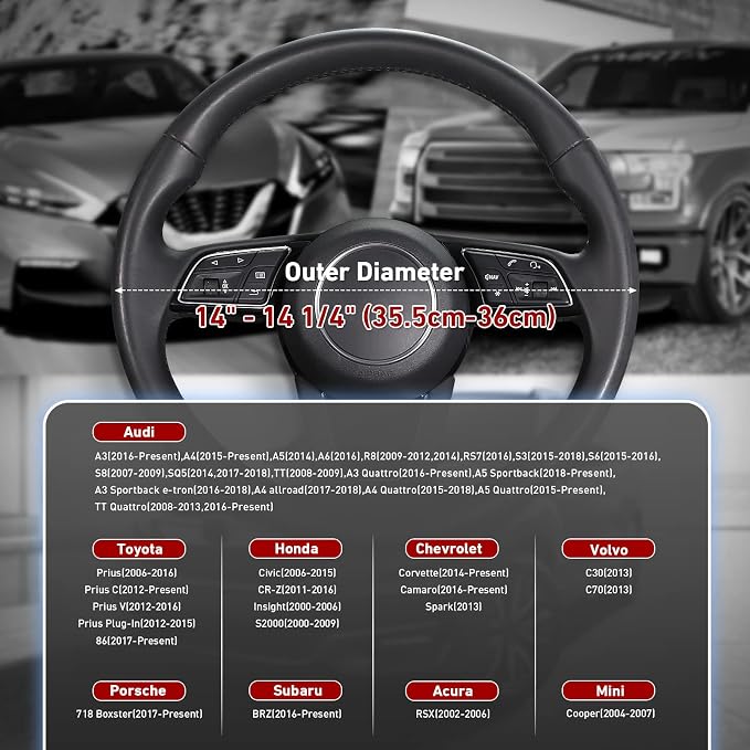 SEG Direct Steering Wheel Cover 14-14.25 inch (35.5-36 cm) Small Size, Microfiber Leather, Non-Slip Comfortable Grip, Fits Cars Prius Civic Model 3 Model Y Camaro, Black