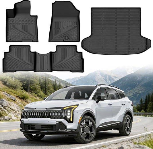 Floor Mats for Kia Sportage Hybrid 2023-2026 (for HEV,Not for PHEV or Fuel) | Custom Fit Heavy Duty TPE All Weather Protection, Waterproof Non-Slip Black (Two-Row Floor Mats & Cargo Liner)