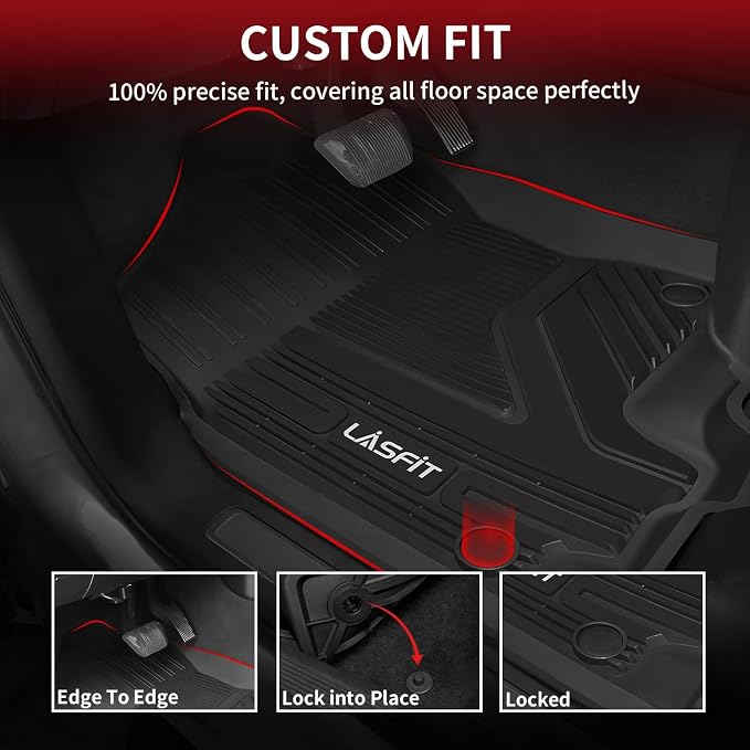 LASFIT Floor Mats 1st Row Only for Ram 1500 2019-2024 Crew Cab and Quad Cab Front Bucket Seat, Not for RAM 1500 Classic, All Weather TPE Custom Fit Car Mats Truck Front Liners, Black