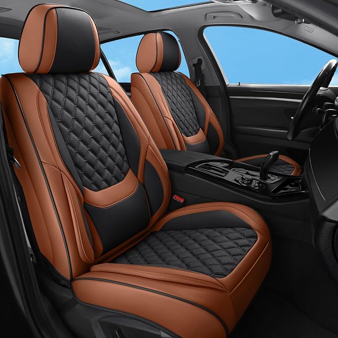 Car Seat Covers Full Set,5 Seat Leather Seat Covers for Cars,Front Seats and Back Seat Cover,Waterproof Car Seat Cushion Protectors,Universal Fit for Most Cars SUV Trucks(Brown Black, Full Set)