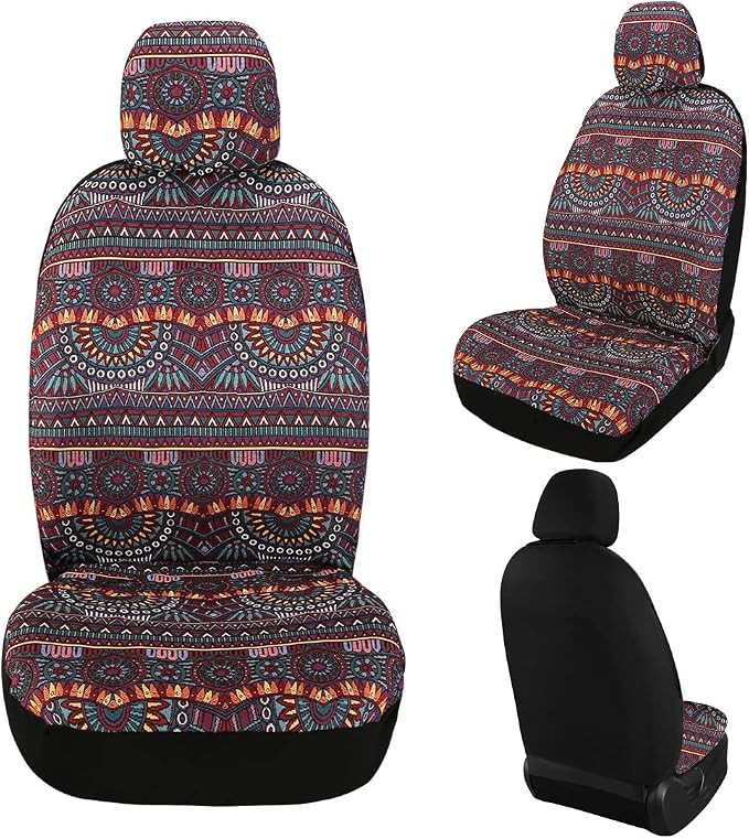 Baja Saddle Blanket Car 4PCS Front, Breathable and Washable Striped Woven Automotive Vehicle Universal Boho Seat Cover for Sedan, SUV, Truck, Airbag Compatible