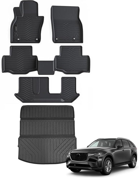 Auxko All Weather Floor Mats Cargo Mat Back Seat Mat Fit for Mazda CX90 8 Seat 2026 2025 2024 TPE Floor Liner Trunk Mat CX90 Accessories All Season Odorless Anti-Slip Black
