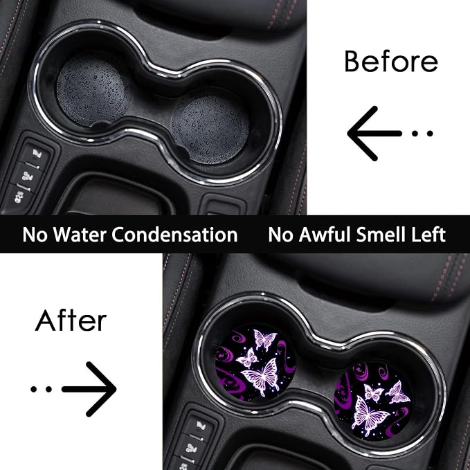2 Pack Butterfly Car Cup Holder Coasters Universal Neoprene Coasters | 2.75" Universal Size Anti Slip Rubber Mat, Auto Cup Holder Accessories for SUV Truck, Butterfly Gifts for Women Mom