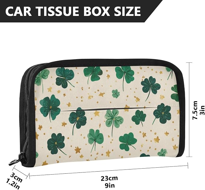 Car Tissue Holder Car Napkin Holder Car Tissue Box Dispenser Storage Case Sun Visor Mask Holder with Adjustable Straps Reusable Refillable Green Clovers and Stars