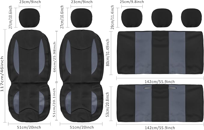 CAROMOP Waterproof Car Seat Cover Full Seats, Neoprene Seat Covers for Cars,Split Bench Compatible Car Interior Covers, Universal Fit Most Car Sedan Truck SUV(Black/Gray)