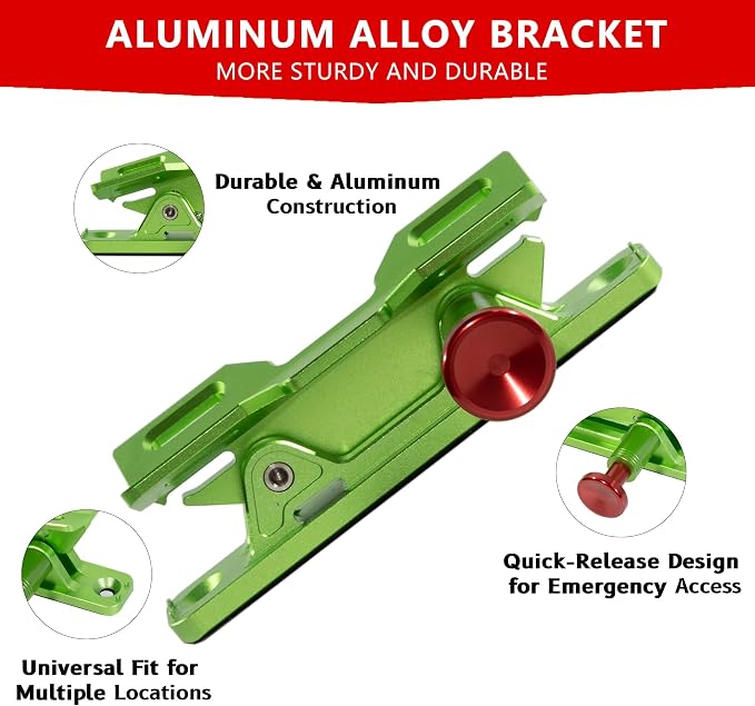 Aluminum Quick Release Fire Extinguisher Mount for 1-10LB Extinguisher | Fit Most Vehicle, Adjustable Roll Bar Holder Compatible with Jeep Wrangler TJ/JK/JL/JKU, Polaris RZR, Can-Am X3, Neon Green
