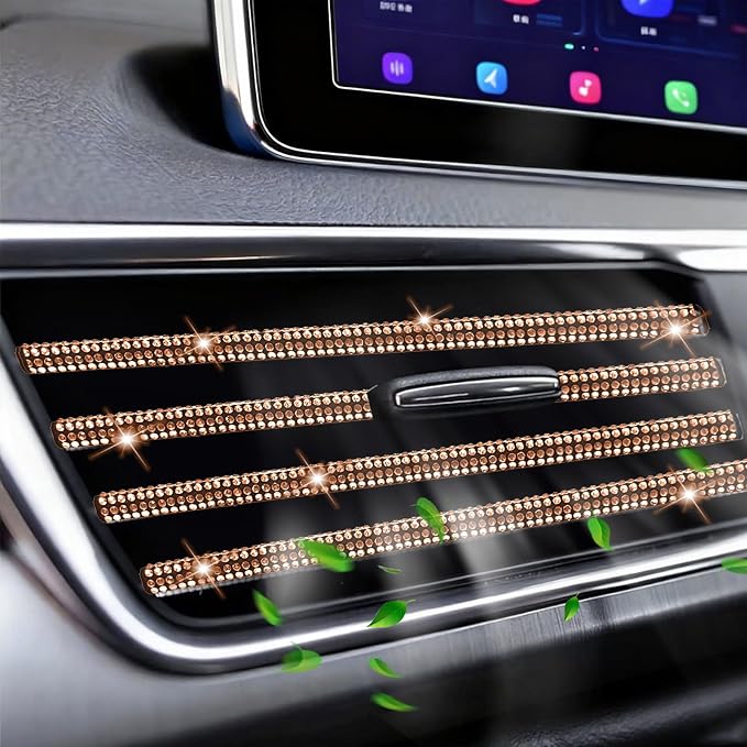NBTEPEM Bling Car Air Conditioner Decoration Strip for Vent Outlet, 10 PCS Universal Rhinestone Car Vent Outlet Trim Decorations, Bling Interior Accessories for Women and Girls (Champagne)