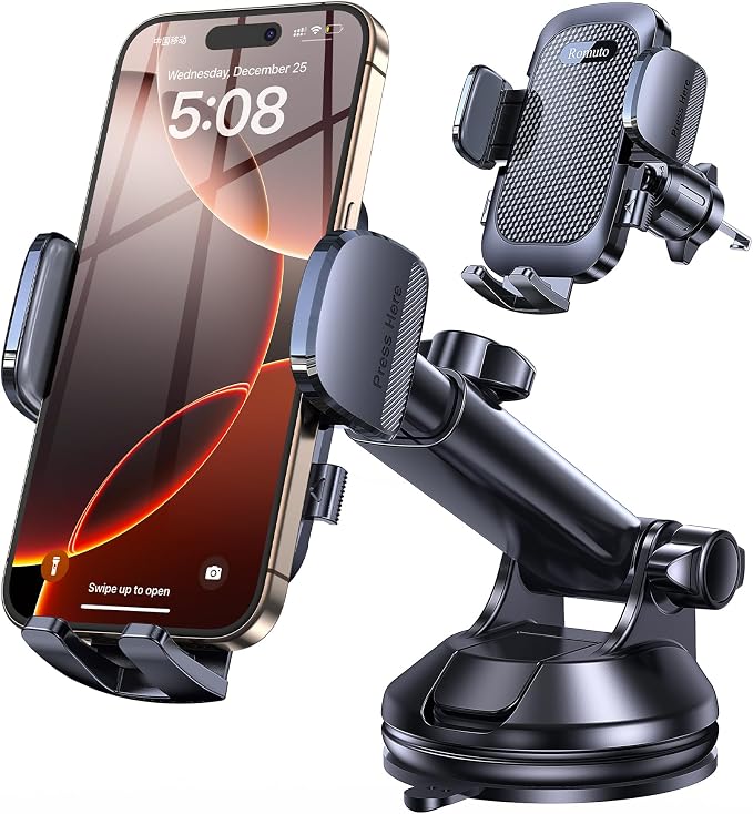 Romuto Phone Holders for Your Car Phone Holder Mount【Super Suction】 Cell Phone Holder for Car Accessories for Women Men【360° Adjustable】 Suction Phone Mount for Car, Window, Bathroom