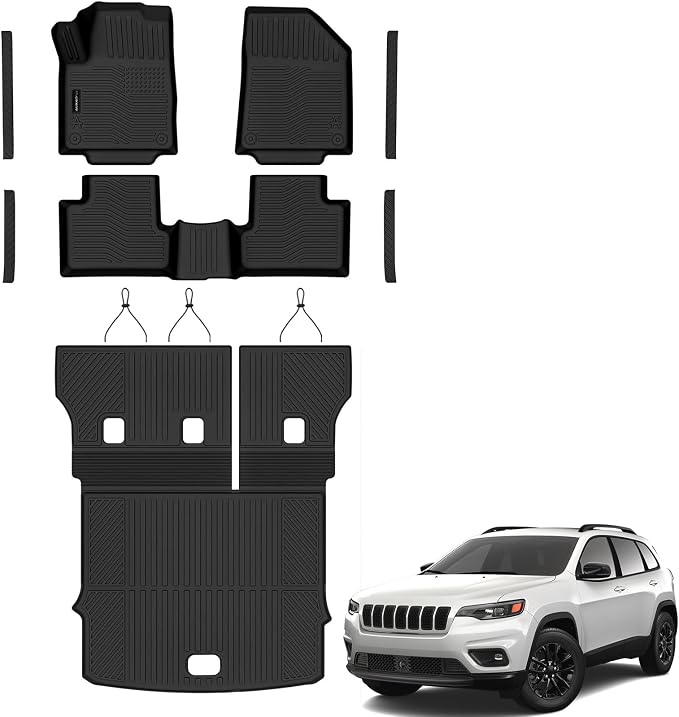 Auxko All Weather Floor Mats Cargo Mat for Jeep Cherokee 2015-2018 with Backrest Mat Door Sill Protector TPE Liners All Season Accessories Guard Odorless Anti-Slip Floor Liners Trunk Tray