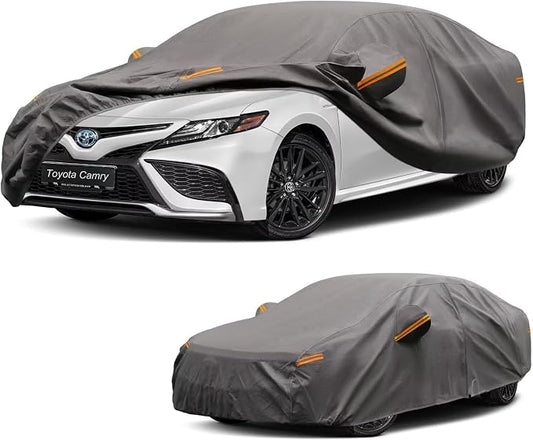 Kayme Heavy Duty Car Cover Custom Fit Toyota Camry 1996-2026, Waterproof All Weather Outdoor Full Protection, Sun Rain UV Resistant with Zipper Door and Windproof Straps.