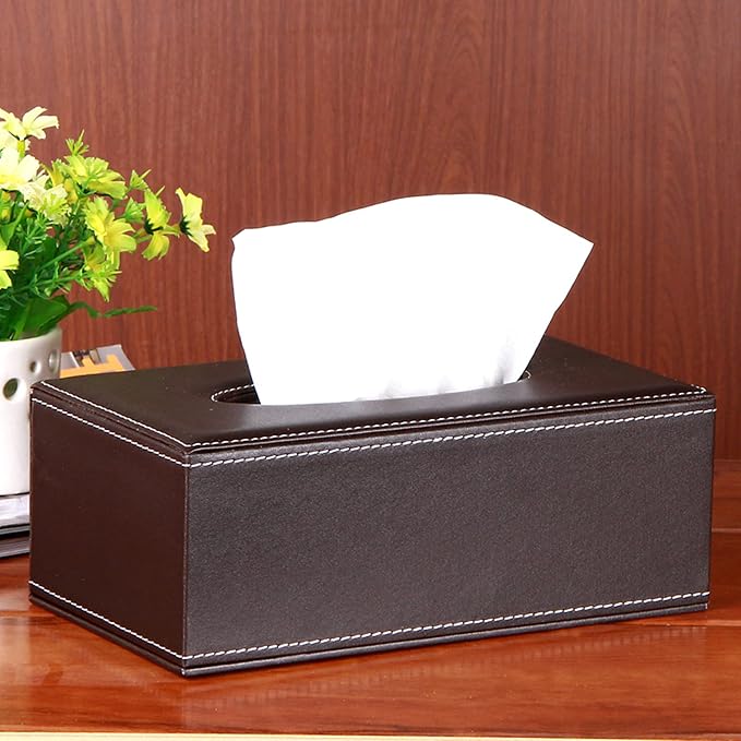 High-end Fashion Pu Leather Tissue Box Holder Business Black,Rectangular Tissue Box Cover,Napkin Holder Drawer Paper Dispenser,Home Office car Tissue Holder with Magnetic Bottom (Brown)